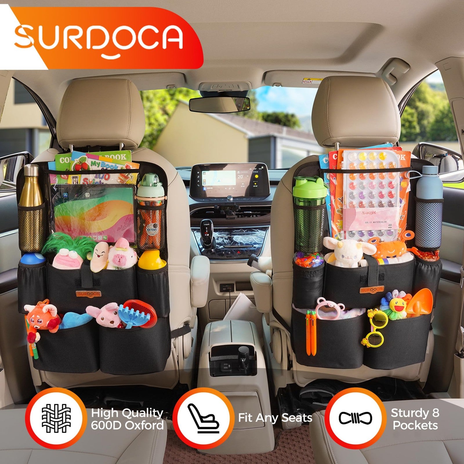 Car seat Organizer with 11-inch Tablet Holder 8 Pockets- Protector for Road Trip