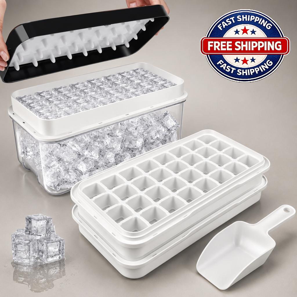 Ice Trays for Freezer with Lid & Bin, Ice Cube Tray Making 64 pcs Ice Cubes.