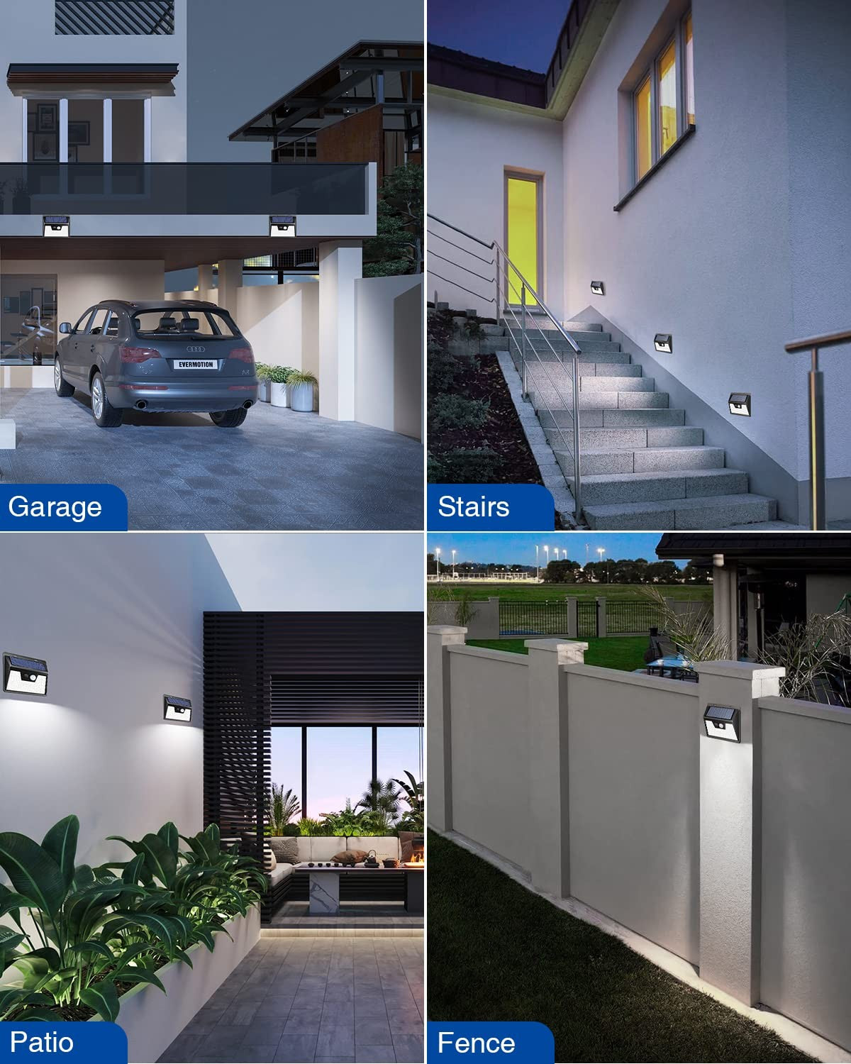 4 Pack 140 LED Solar Motion Sensor Lights Outdoor IP65 Waterproof Cool White