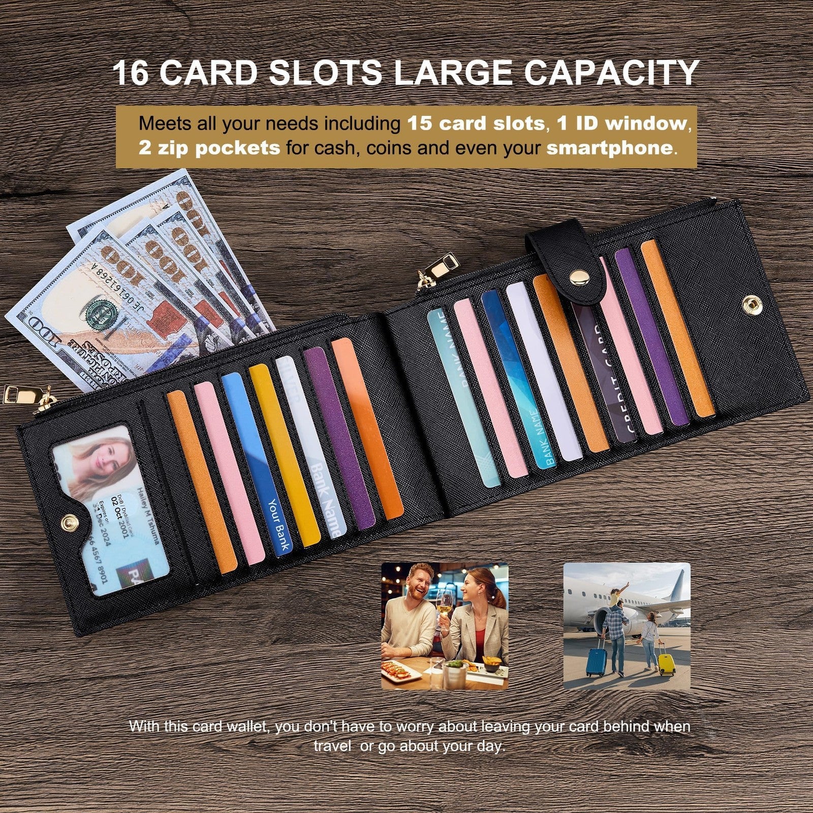Travelambo RFID Blocking Large Bifold Wallet Multi Card Holder Black