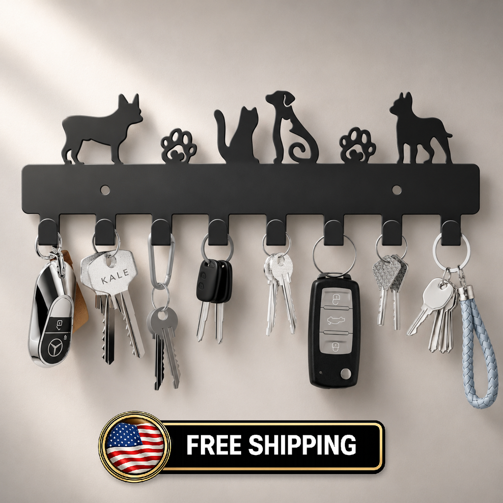 Key Hooks with 8 Hooks Wall Mounted, Key Holder for Wall Decor, Dog Key Holder