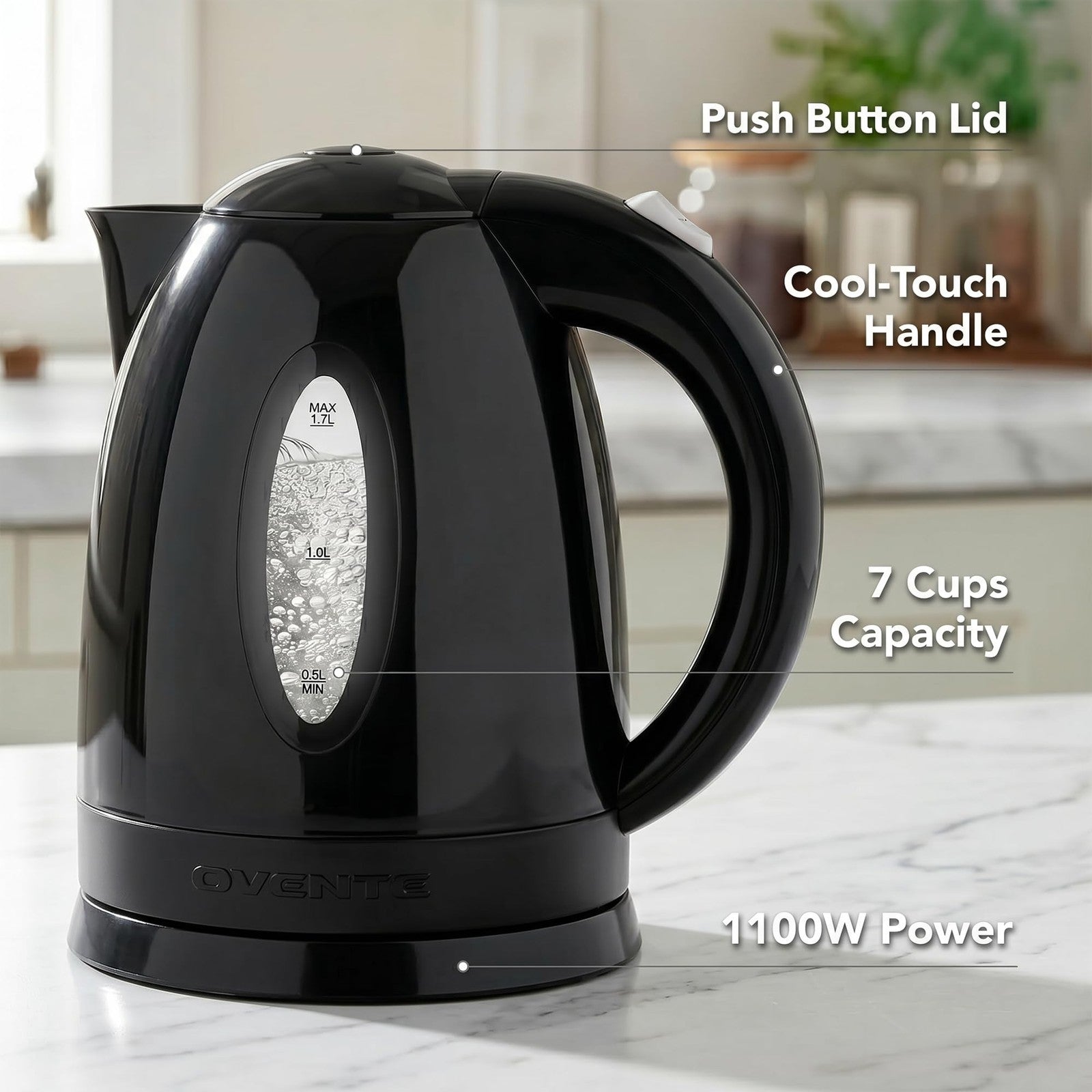 OVENTE Electric Kettle 1.7L Fast Boiling Water Heater for Coffee or Tea BPA Free