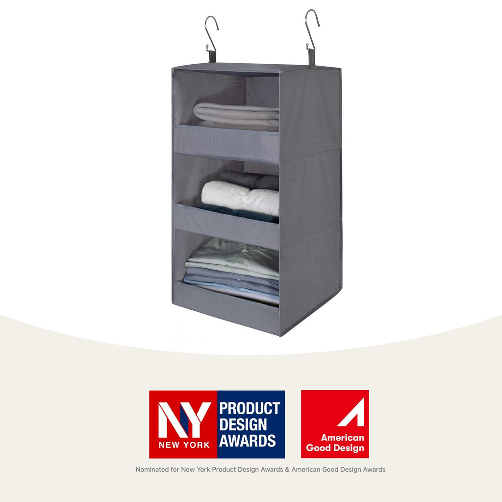 Hanging Closet Organizer 3 Shelf Collapsible Storage Shelves Gray 12x12x29.5