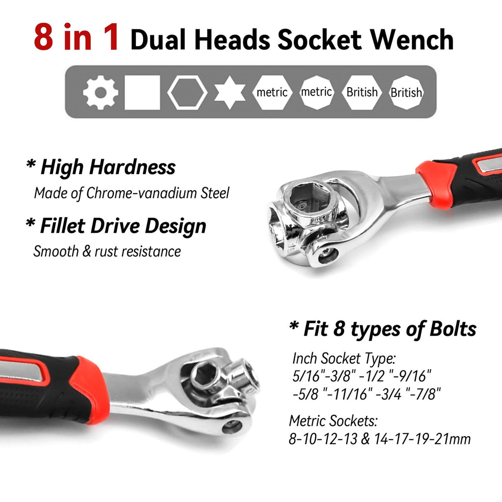 8-in-1 Universal Socket Wrench – 360° Multi-Size Ratchet Tool