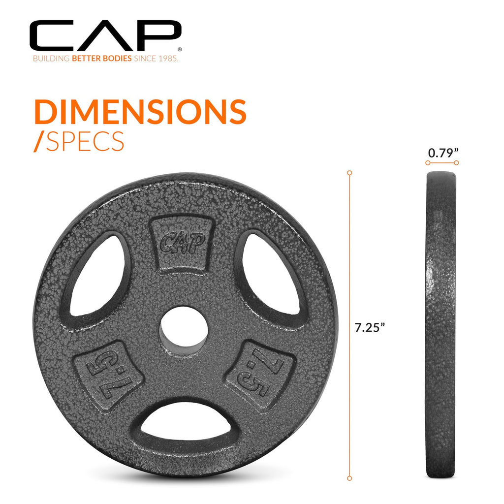 CAP Barbell Standard 1-Inch Grip Weight Plates 7.5 lbs BLACK, Pack (x2)