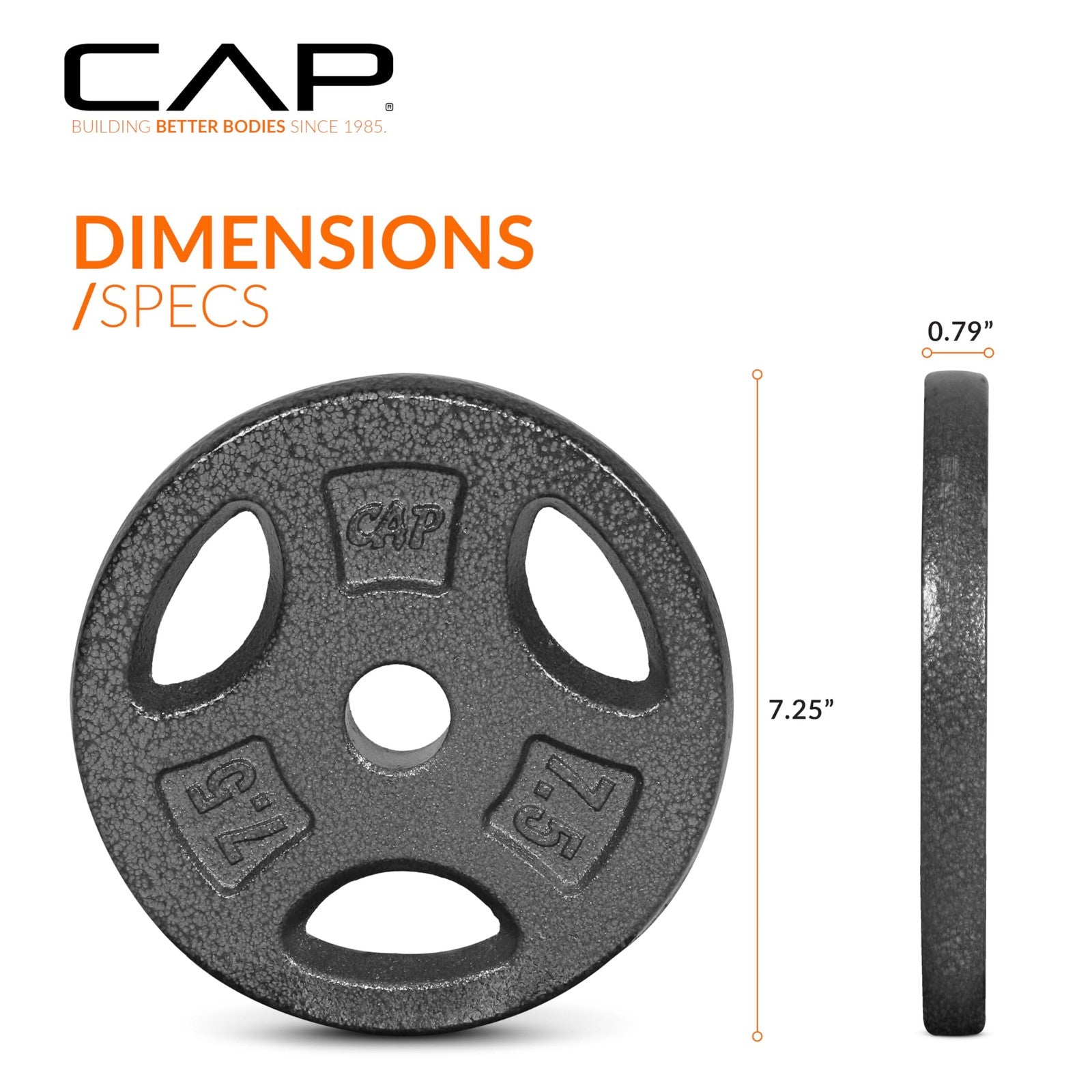 CAP Barbell Standard 1-Inch Grip Weight Plates 7.5 lbs BLACK, Pack (x2)