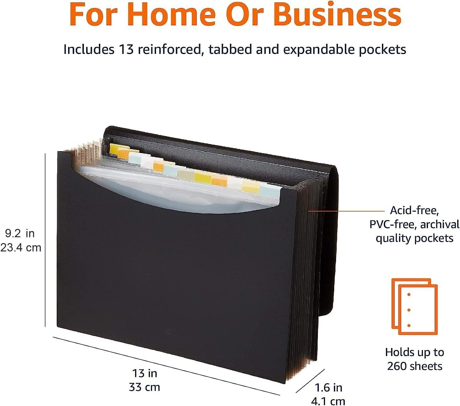 Amazon Basics Accordion File Organizer 13 Pockets 260 Sheet Letter Size Black