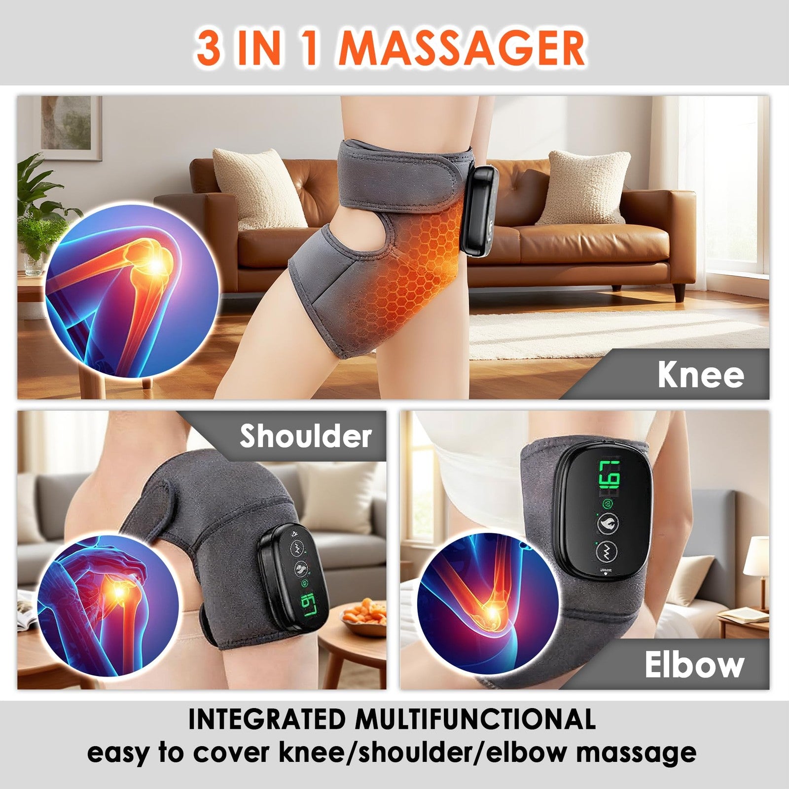 Cordless Knee Massager with Heat Vibration Therapy Pain Relief Wrap