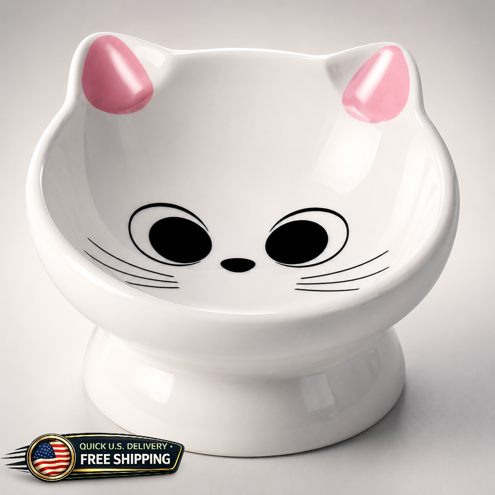 Raised Cat Food Bowl 5oz Ceramic 15° Tilt 5.3in Elevated Pink Kitten Small Dog