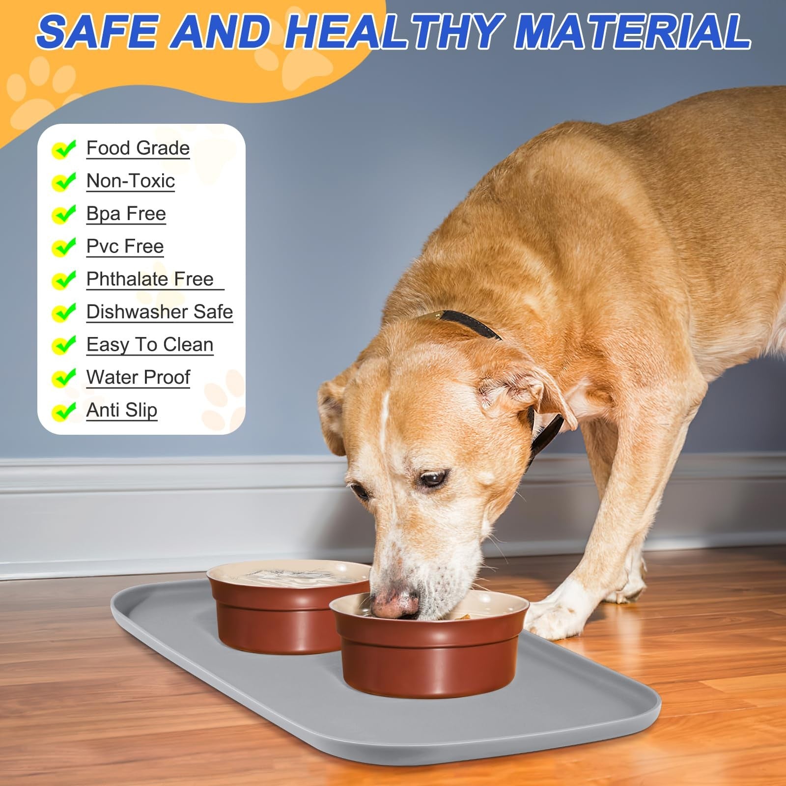 Silicone Pet Food Mat with Raised Edge for Food and Water Bowl Dog Feeding Mats.