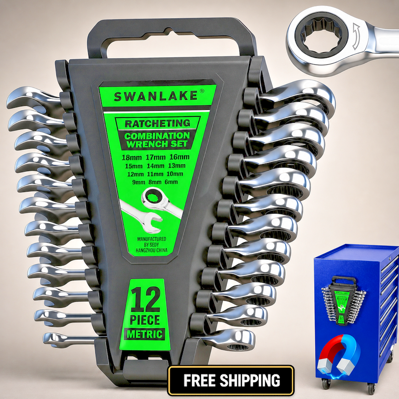 12PC Ratchet Wrench Set 6-18mm Metric 72-Tooth CR-V Steel w/ Organizer