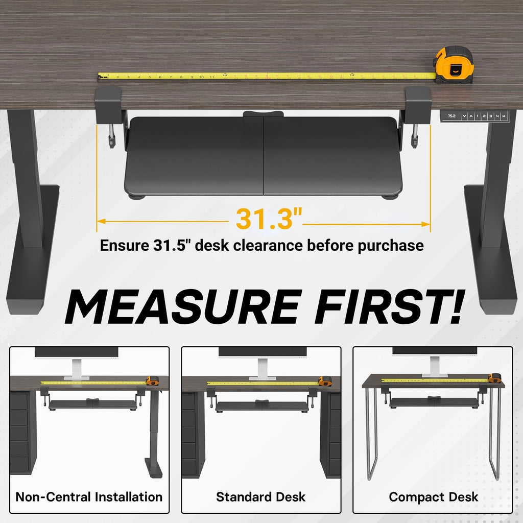 BONTEC Under Desk Keyboard Tray 25.6x11.8in Pull Out Drawer C-Clamp Mount Black