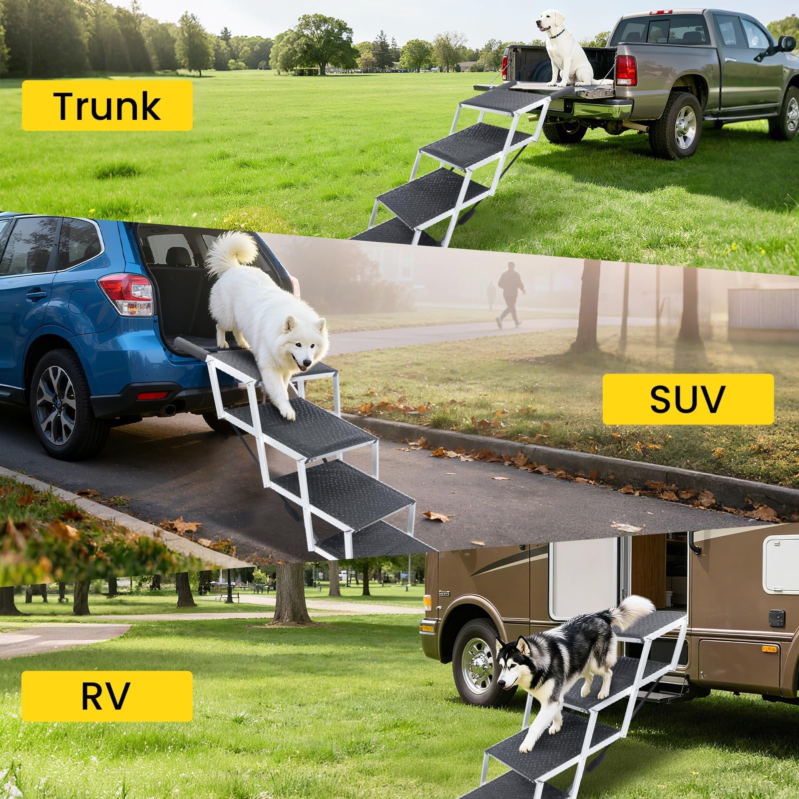 Dog Stairs for Large Dogs, Extra Wide Dog Ramp for Car with Non-Slip Surface,