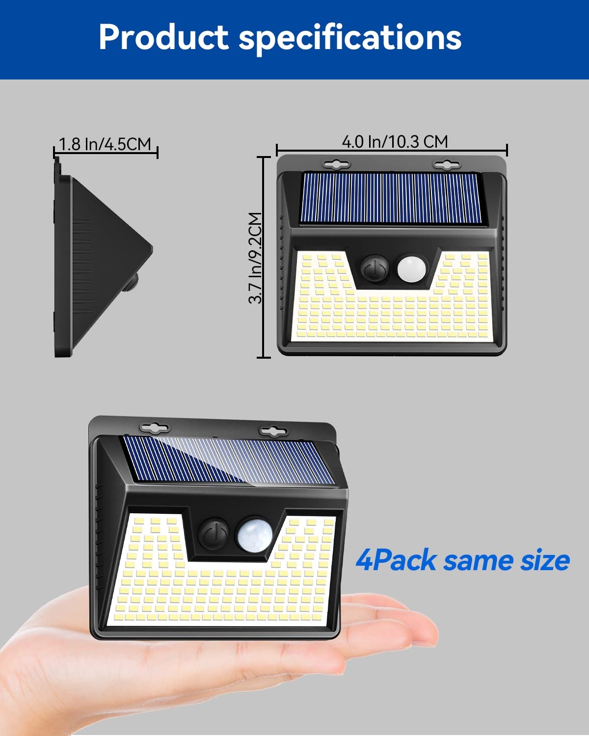 4 Pack 140 LED Solar Motion Sensor Lights Outdoor IP65 Waterproof Cool White