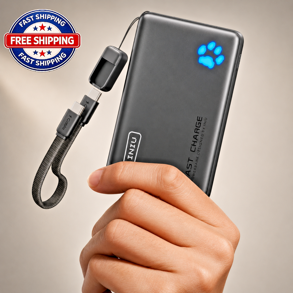 INIU Portable Charger, Ultra Slim 45W Fast Charging with Attached USB C Cable,