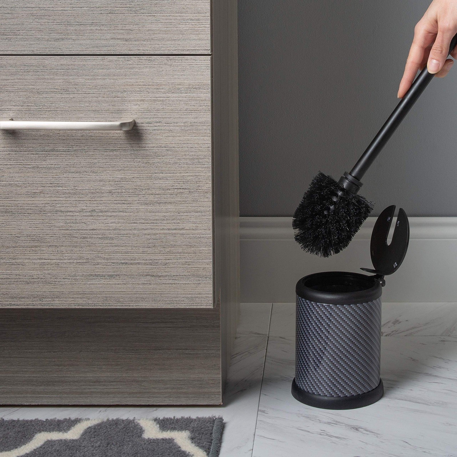 Bath Bliss Toilet Brush and Holder - Self Closing Lid 360 Degree Brush Head Bath