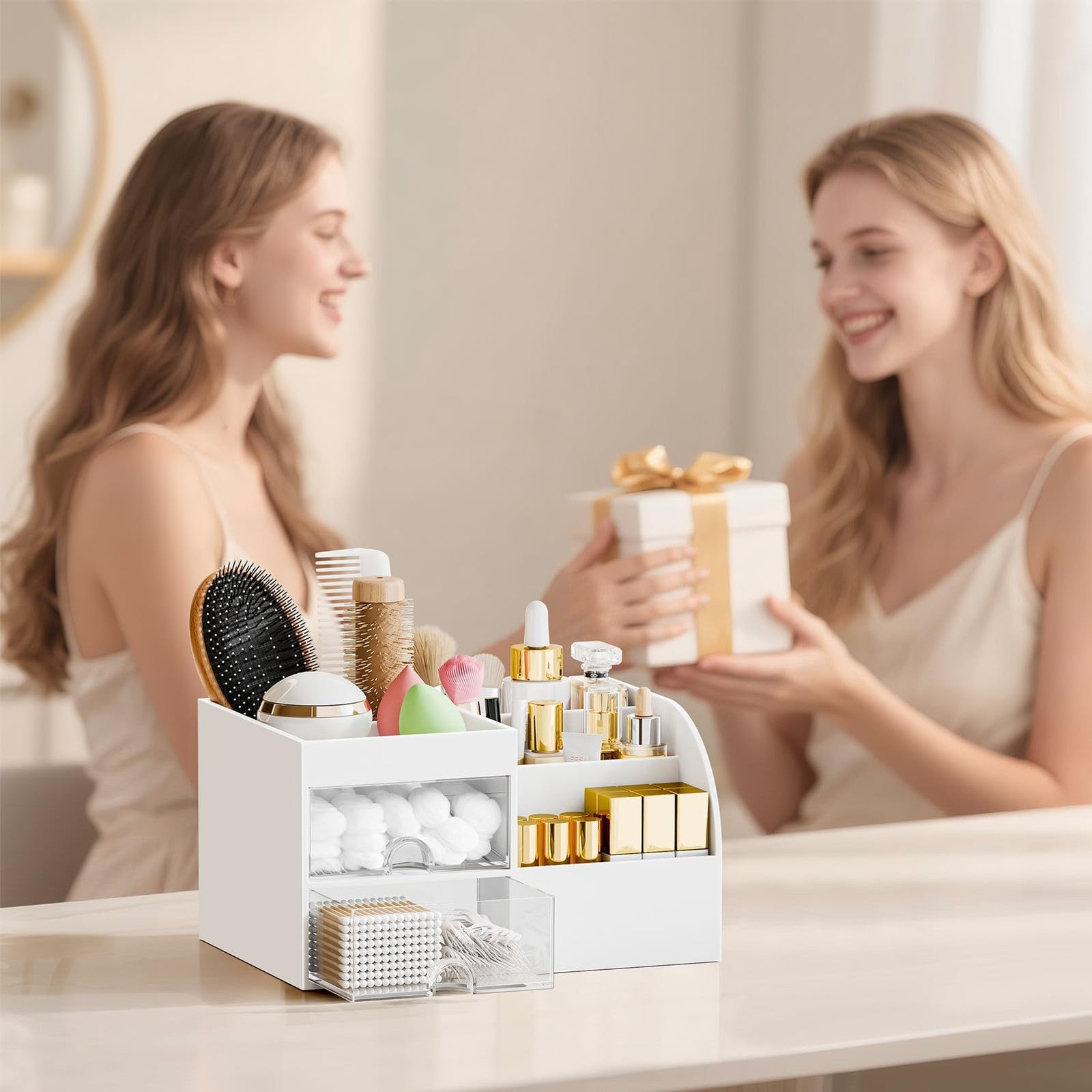 Makeup Organizer with 2 Drawers Makeup Organizers Countertop for Vanity Bathroom