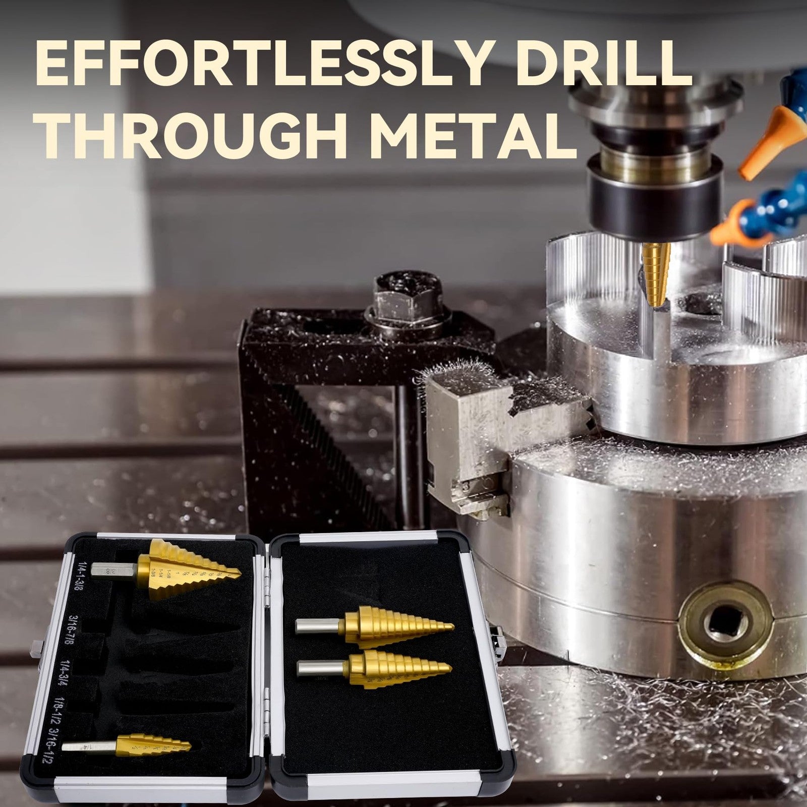 Step Drill Bit Set for Metal- 5PCS Titanium 4241 HSS Step Bit with Two Straight
