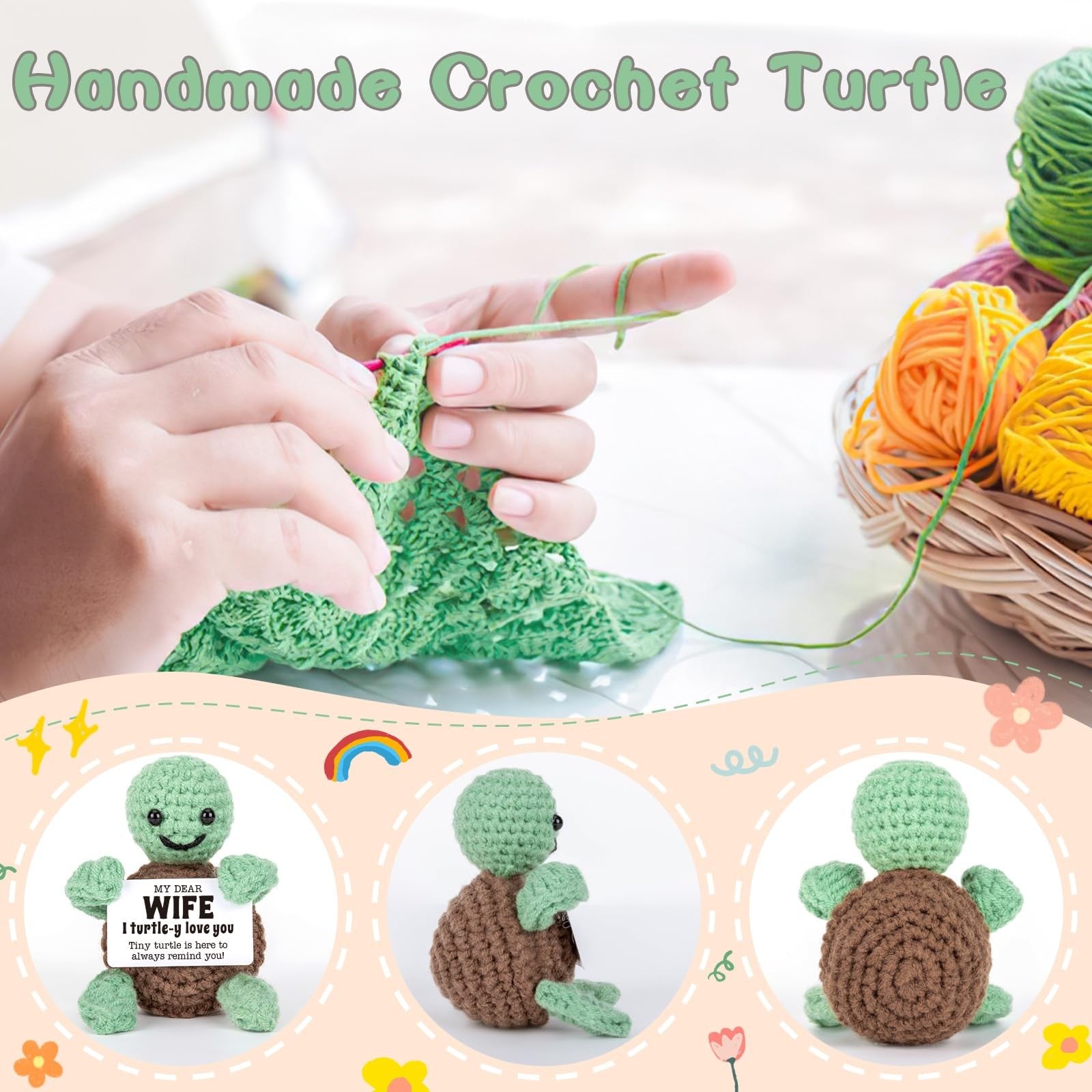 Crochet Turtle Gift for Wife Cute Emotional Support Keepsake Desk Decor