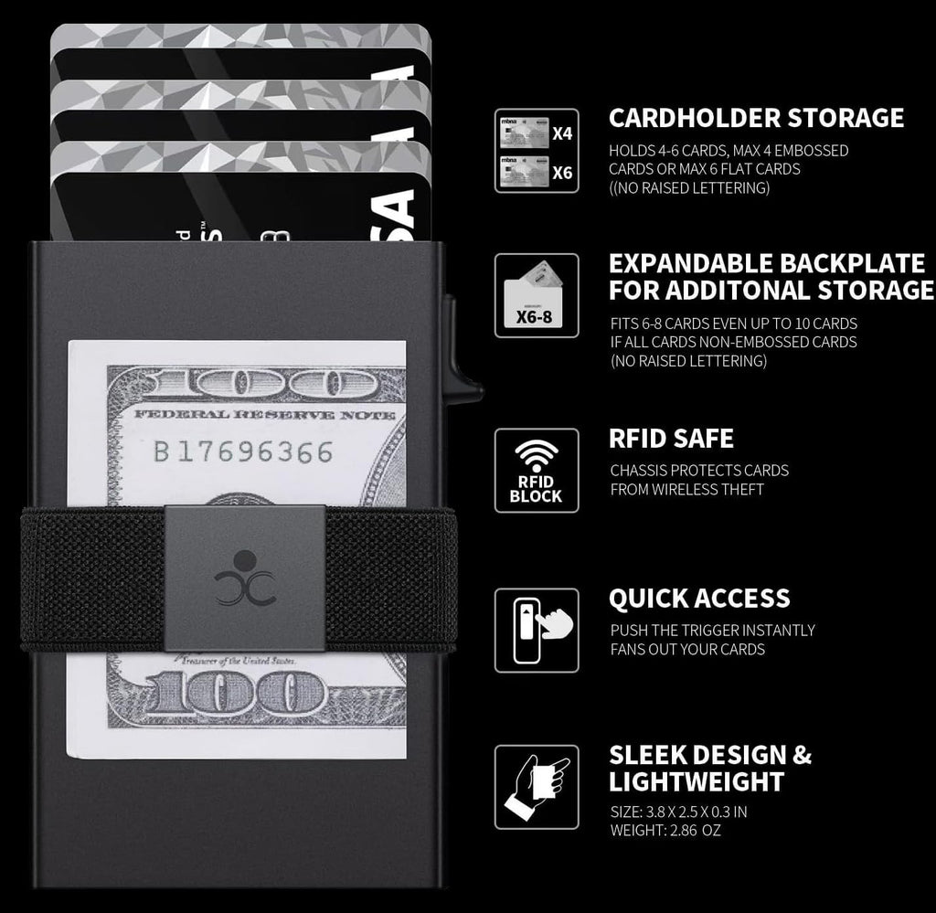 Slim Aluminum Card Holder Wallet for Men, Durable Expandable Backplate, RFID