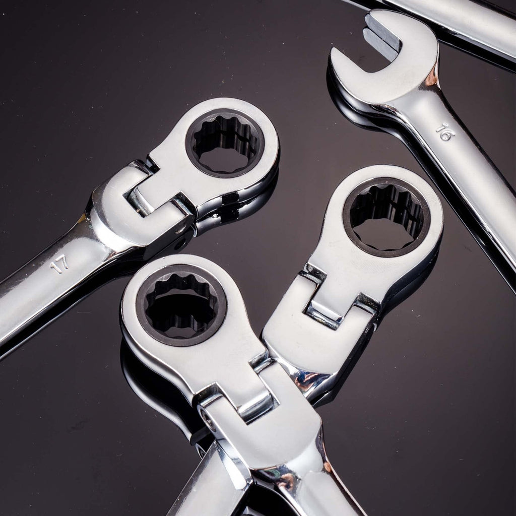 Metric Flex Head Ratcheting Wrench Set 8-Pc 9-17mm 72-Tooth CR-V