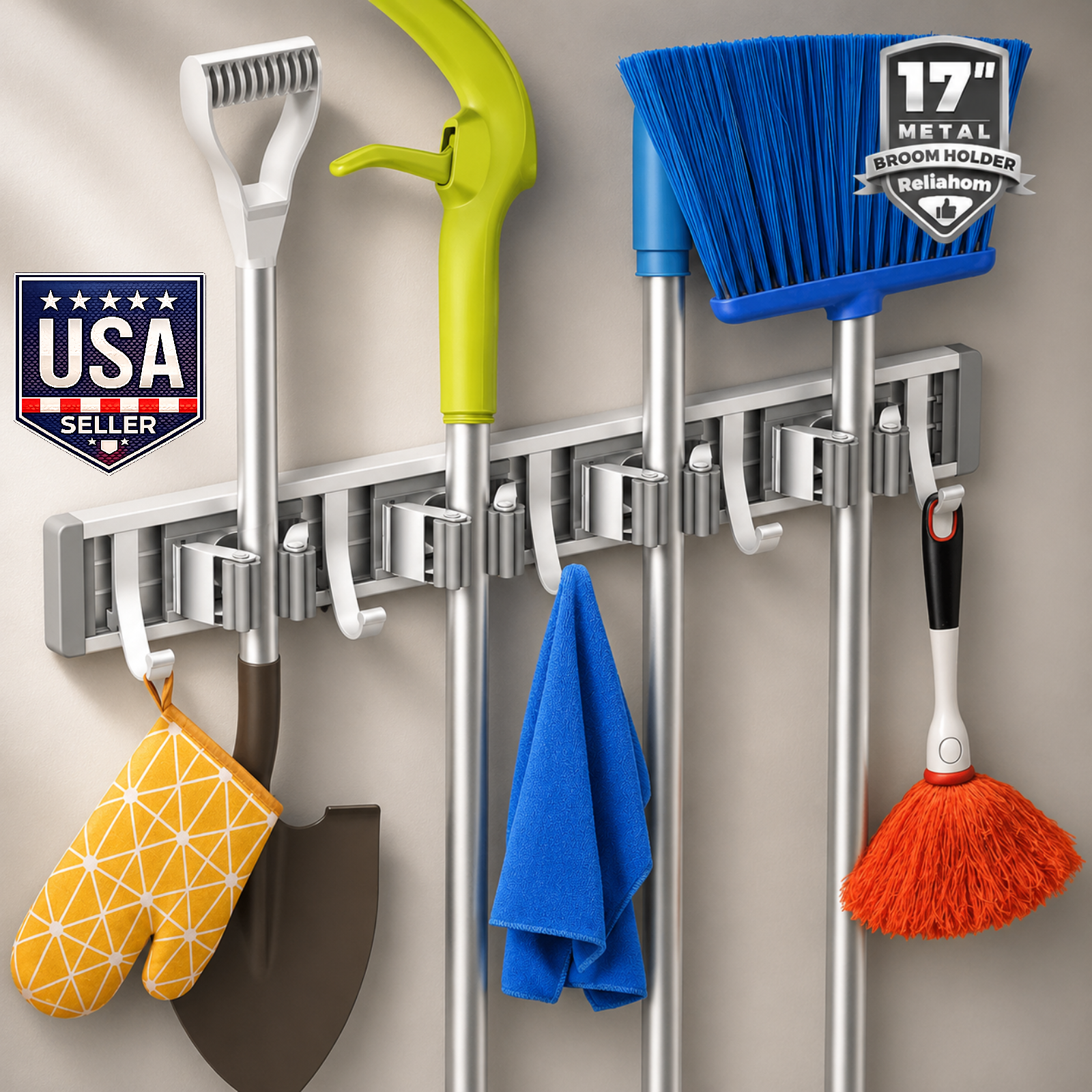 Adjustable Broom Holder Wall Mount, Mop Storage Tool Racks, Broom Hanger Tool.
