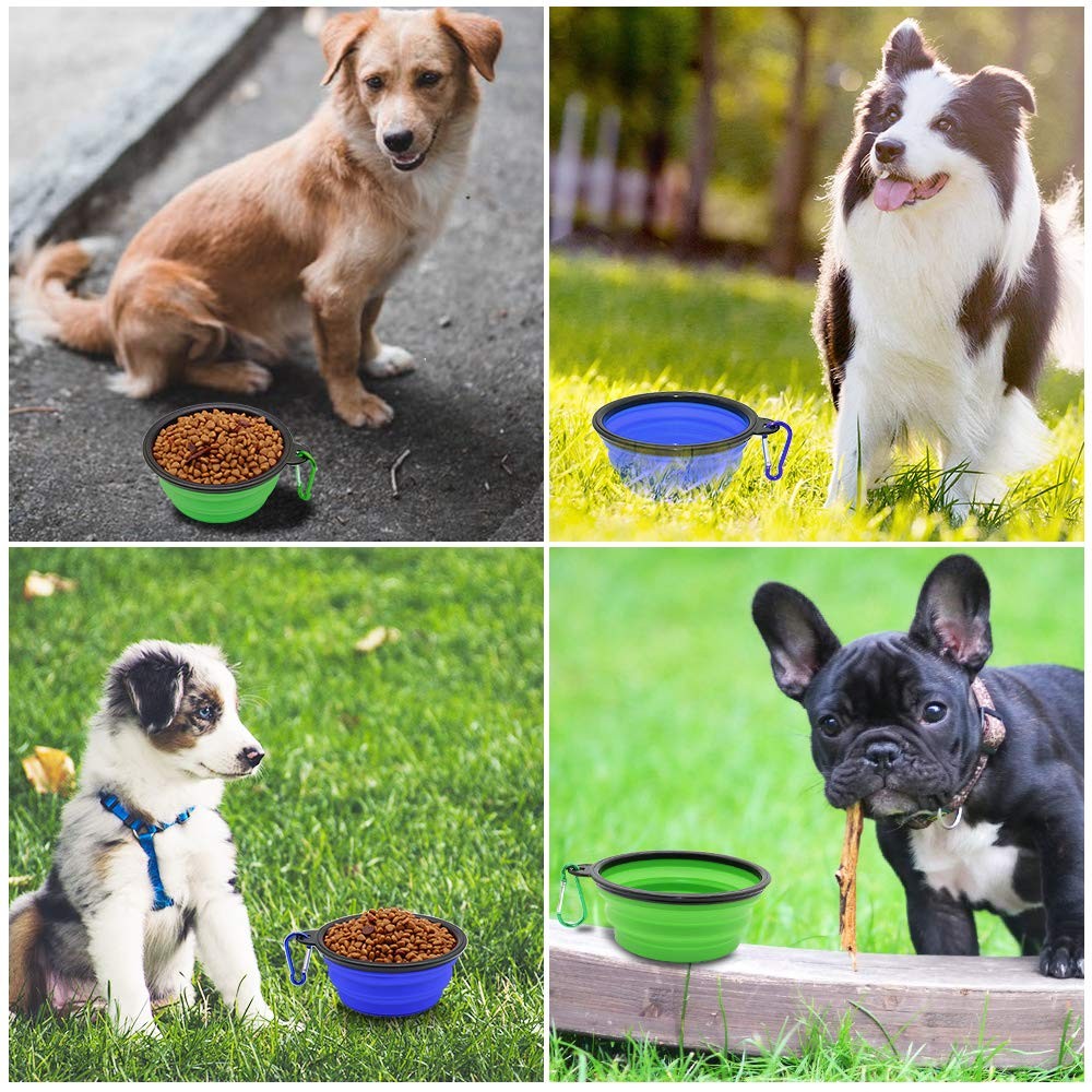 2 Pack Collapsible Dog Cat Bowls Small 12oz Travel Food Water Bowls Carabiners