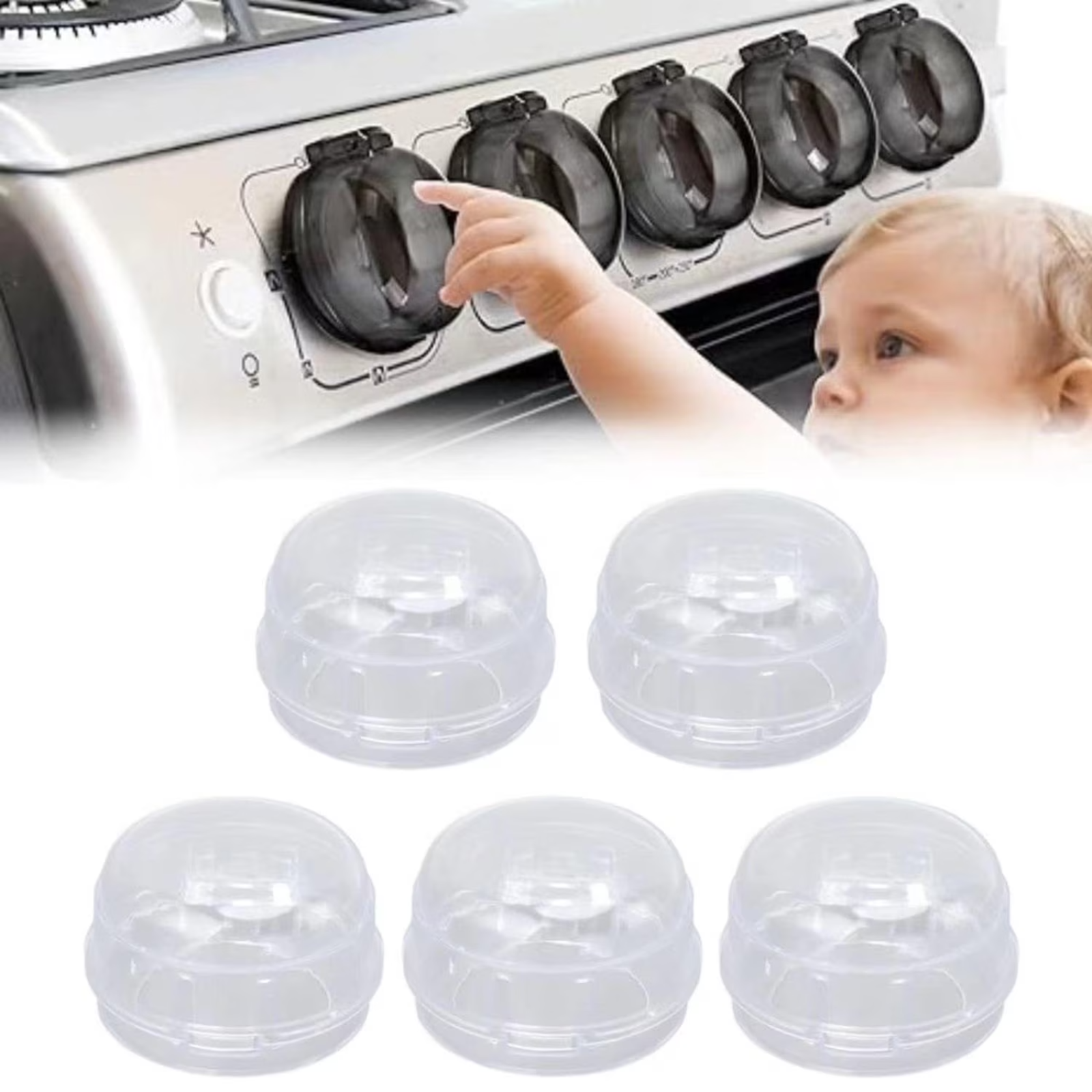 Safety 1st Child Proof Stove Knob Covers Clear 5 Pack Fits Most Gas Electric
