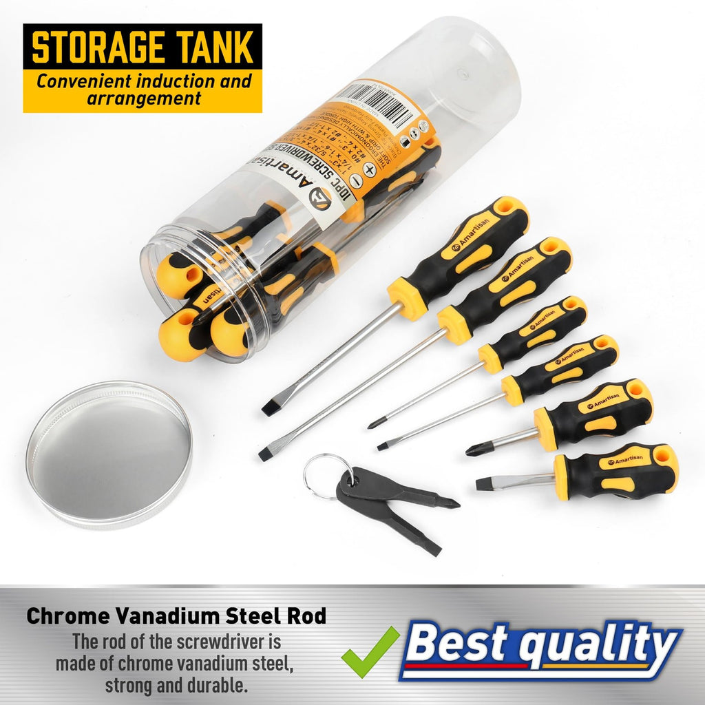Magnetic Screwdriver Set 10Pc Phillips & Slotted Cushion Grip Repair Tools