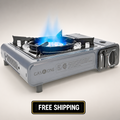 Gas One Portable Butane Camping Stove with Case Automatic Ignition, Precise Heat