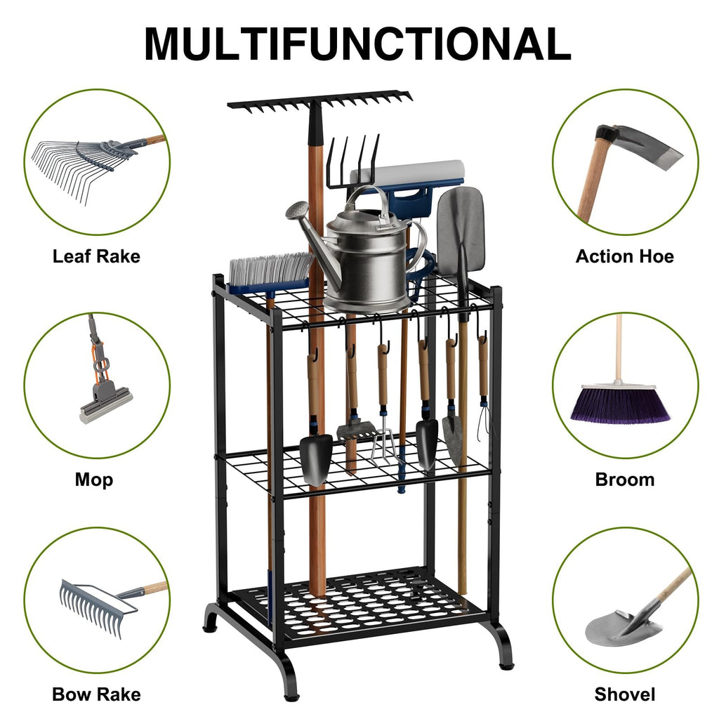 Garden Tool Storage Rack Holds 35 Yard Tools Metal Organizer w Hooks