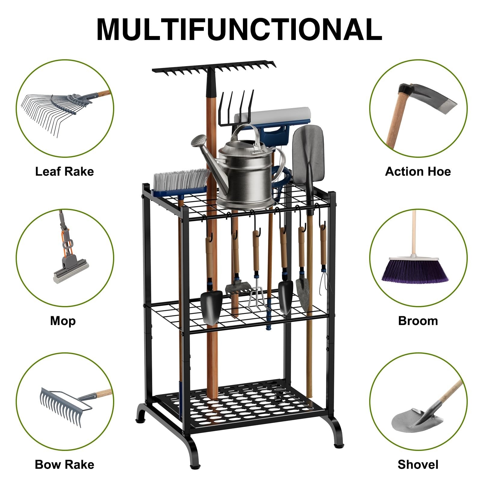 Garden Tool Storage Rack Holds 35 Yard Tools Metal Organizer w Hooks