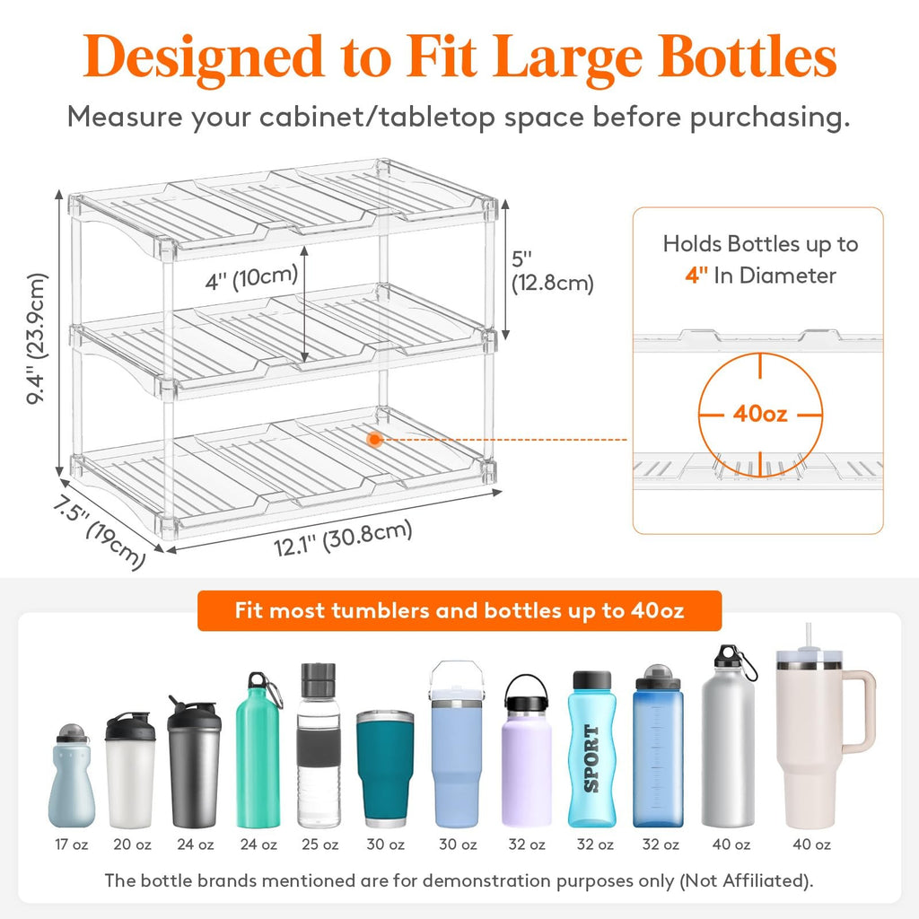Stackable Bottle Storage Organizer, Clear Freestanding Wine Holder for Cabinet,