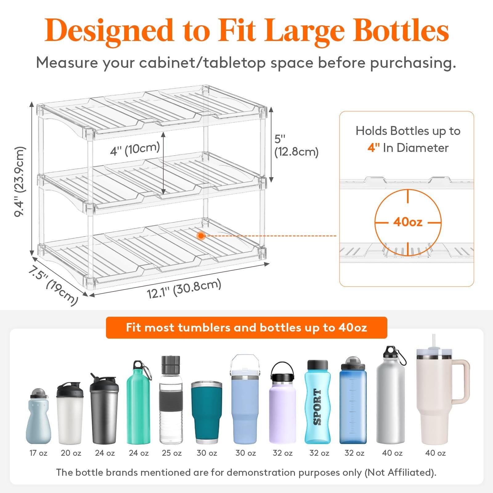 Stackable Bottle Storage Organizer, Clear Freestanding Wine Holder for Cabinet,