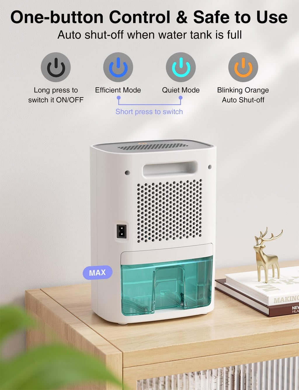 CLEVAST Mini Dehumidifier 30oz Water Tank Quiet Portable Room Dehumidifier