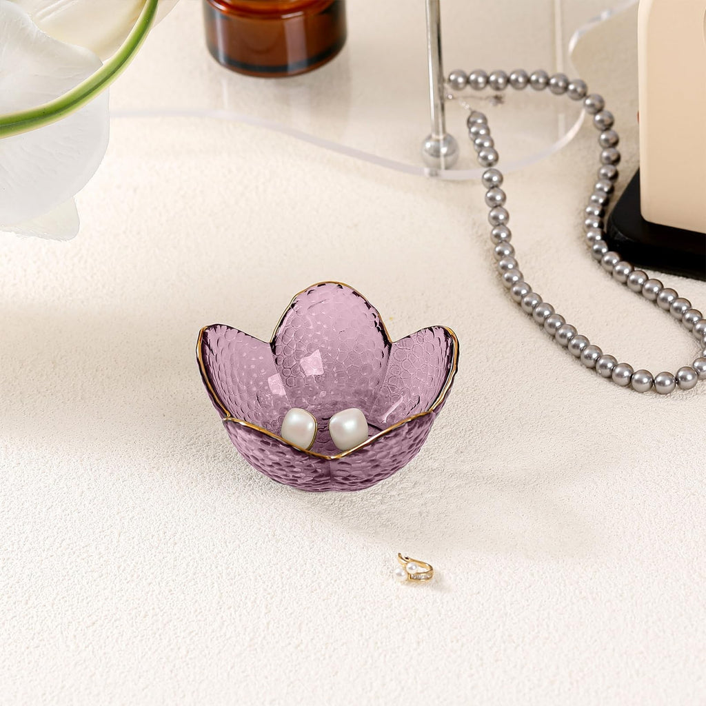 Flower Jewelry Dish Glass Ring Holder Vanity Organizer Tray Bedroom - Bathroom