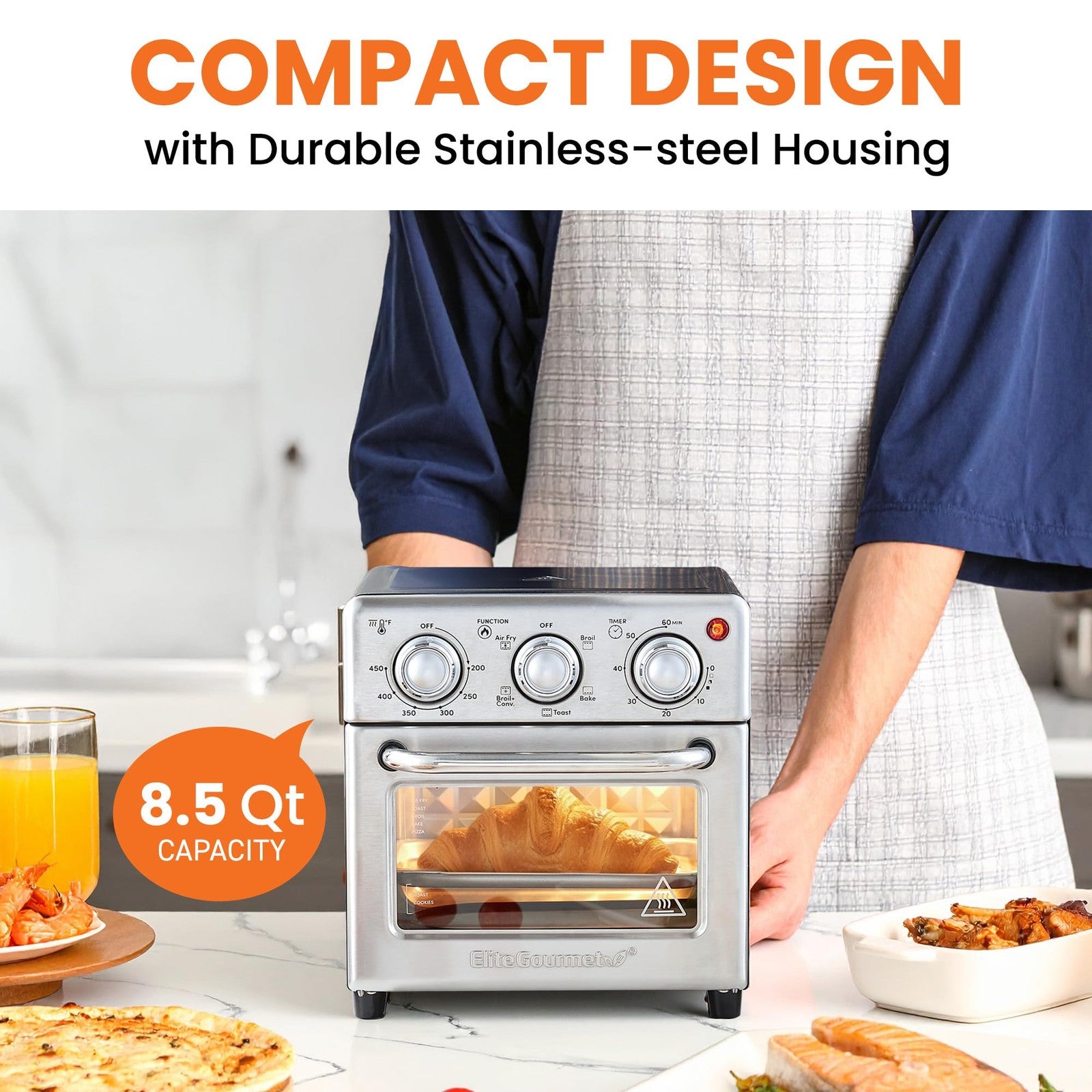Elite Gourmet Compact 8.5Qt Air Fryer Oven – Mini Countertop Air Fryer