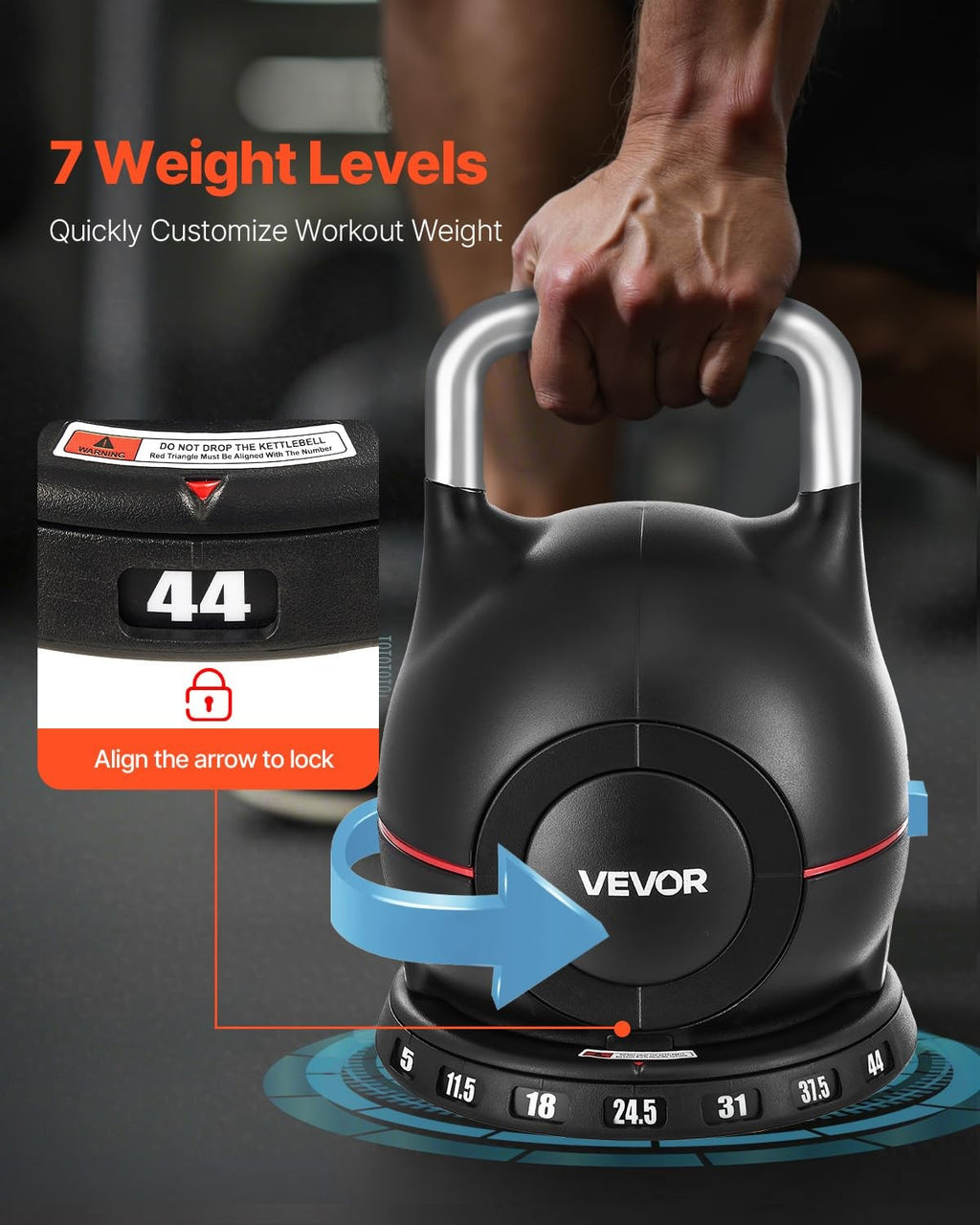VEVOR Adjustable Kettlebell 7 Weight Levels for Full Body Workout Cross-Training