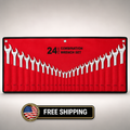 24-Pc SAE & Metric Combination Wrench Set 1/4"-1" & 8-24mm w/ Roll-Up Pouch CR-V