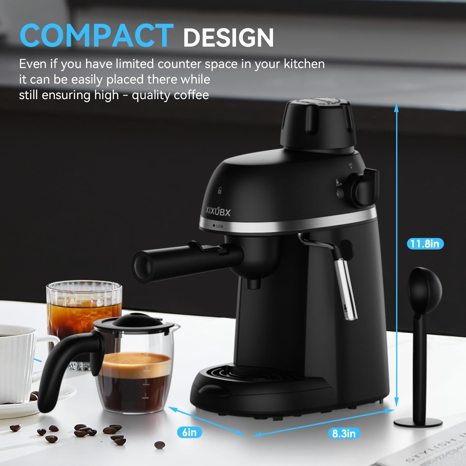 Espresso Coffee Machine 3.5 Bar 800W Steam Wand Cappuccino Latte Compact Home