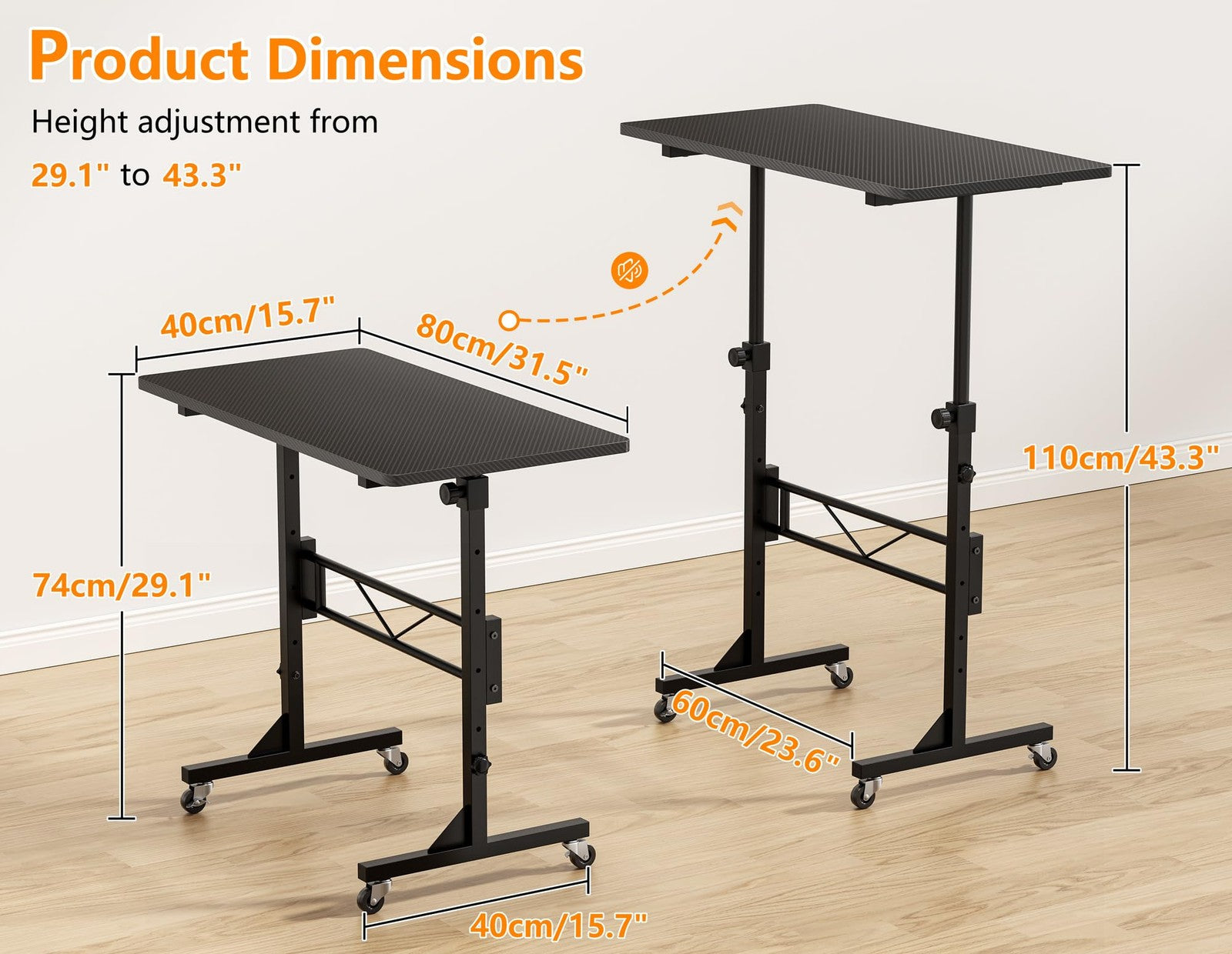 Adjustable Standing Desk Rolling Compact Sit Stand Workstation Small Space