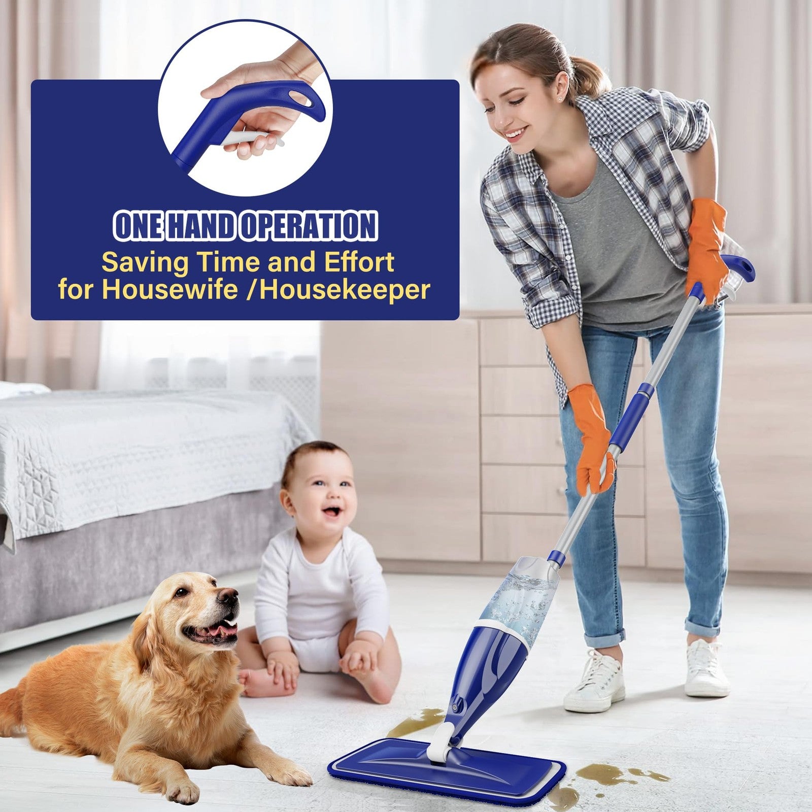 Spray Mop for Hardwood Tile Laminate Floors w/3 Reusable Microfiber Pads