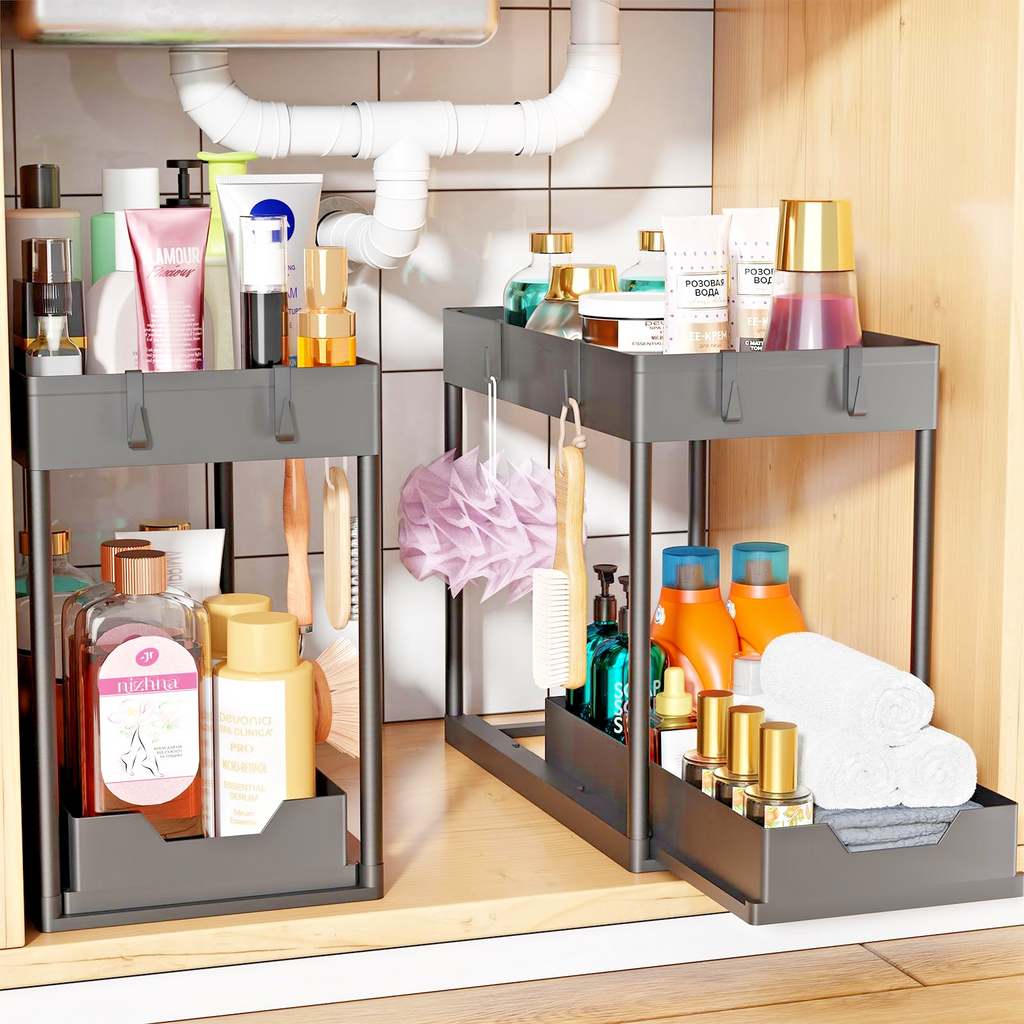 2 Pack Under Sink Organizer Pull Out Cabinet Storage 2 Tier