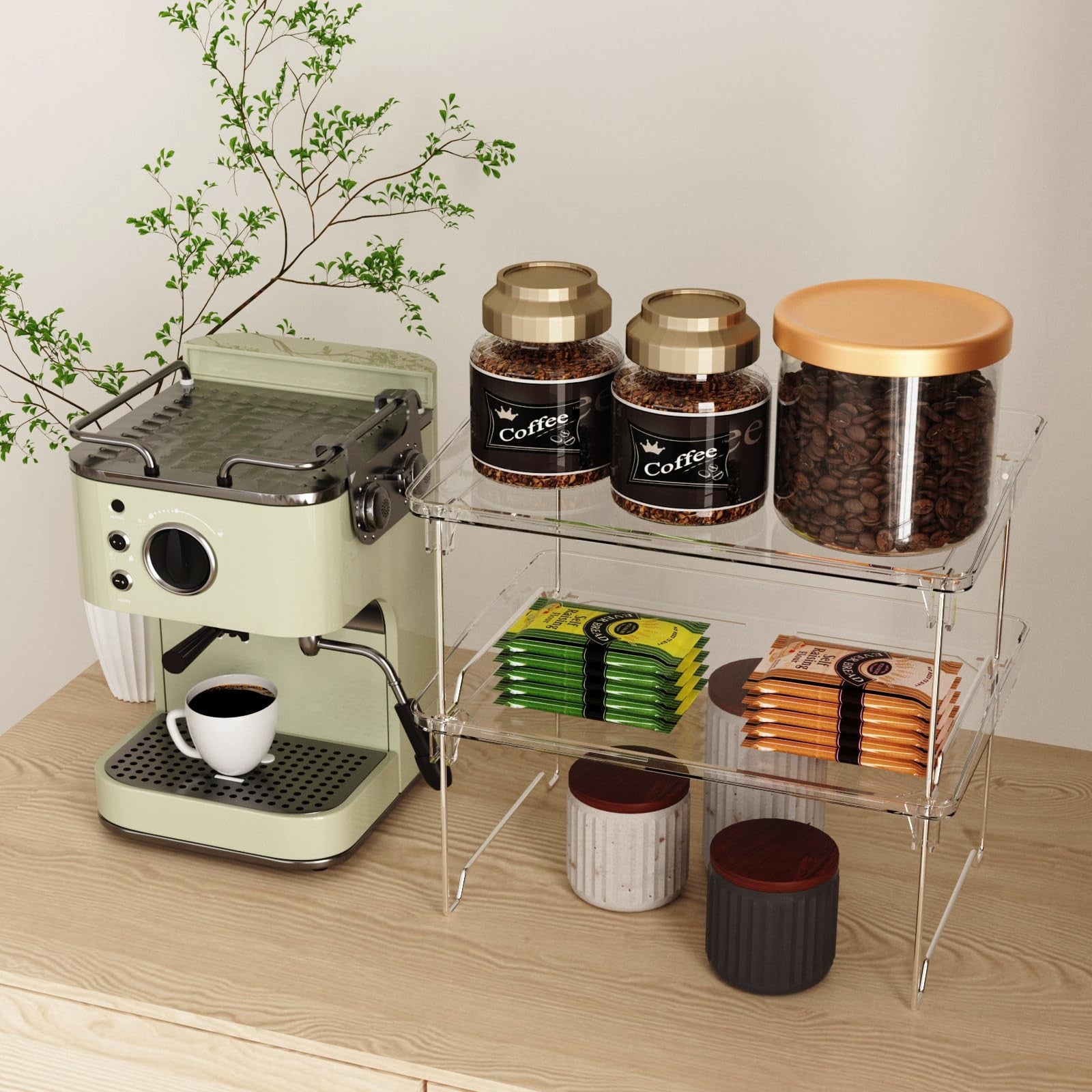 STARLATTA 2 Pcs Cabinet Organizer Shelf, Stackable Kitchen Counter Shelves,