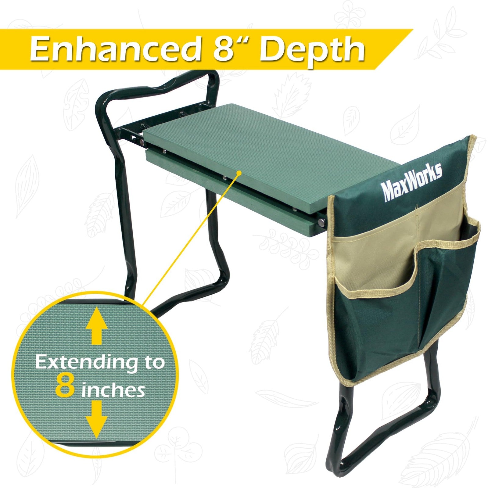 MaxWorks Folding Garden Kneeler & Seat 8" Wide Pad w/ Tool Pouch 330 lb Max