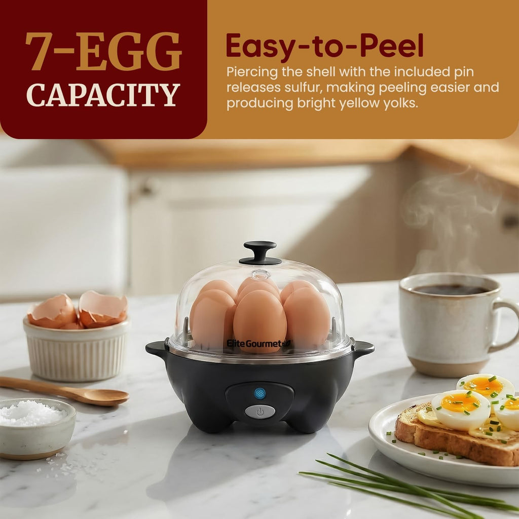 Elite Gourmet Rapid Egg Cooker 7 Egg Boiler Poacher Omelet Maker Black