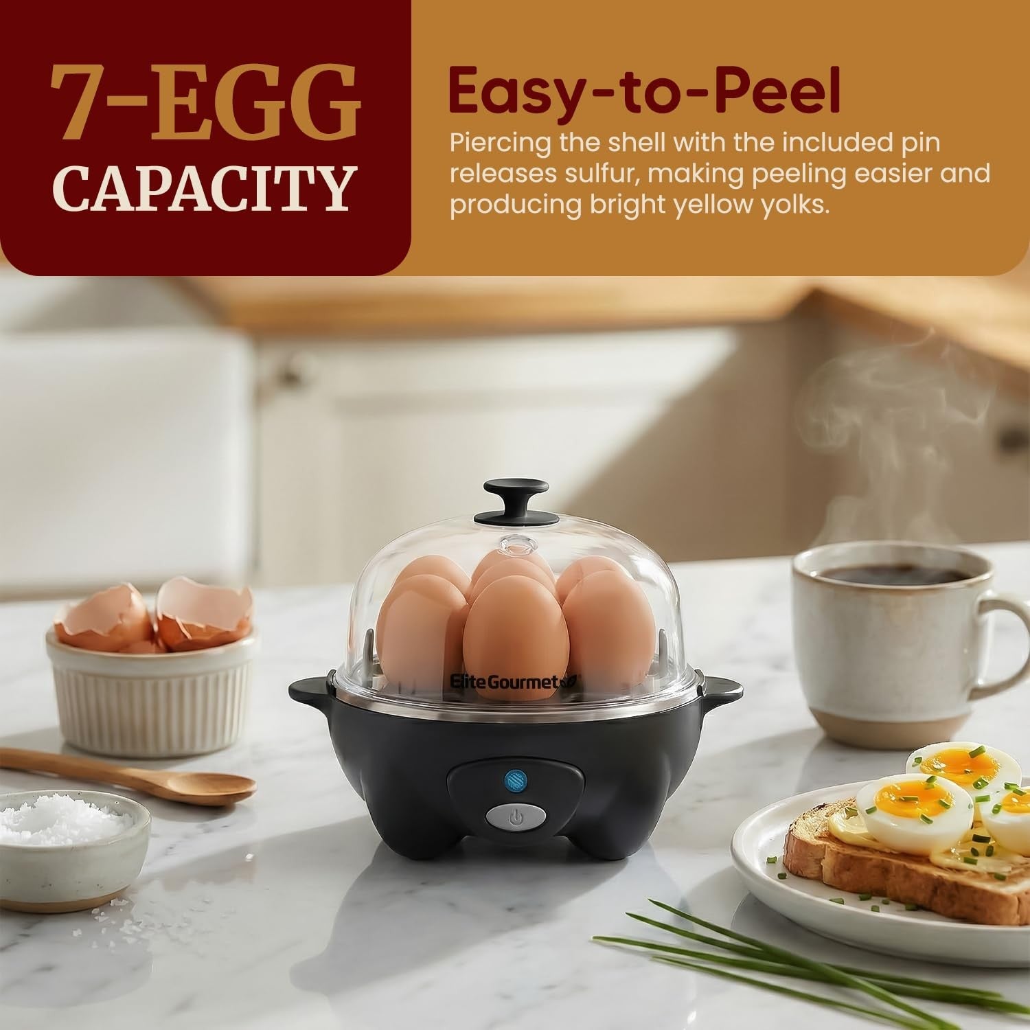 Elite Gourmet Rapid Egg Cooker 7 Egg Boiler Poacher Omelet Maker Black