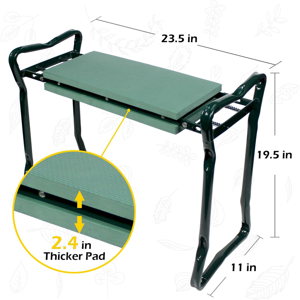 MaxWorks Folding Garden Kneeler & Seat 8" Wide Pad w/ Tool Pouch 330 lb Max