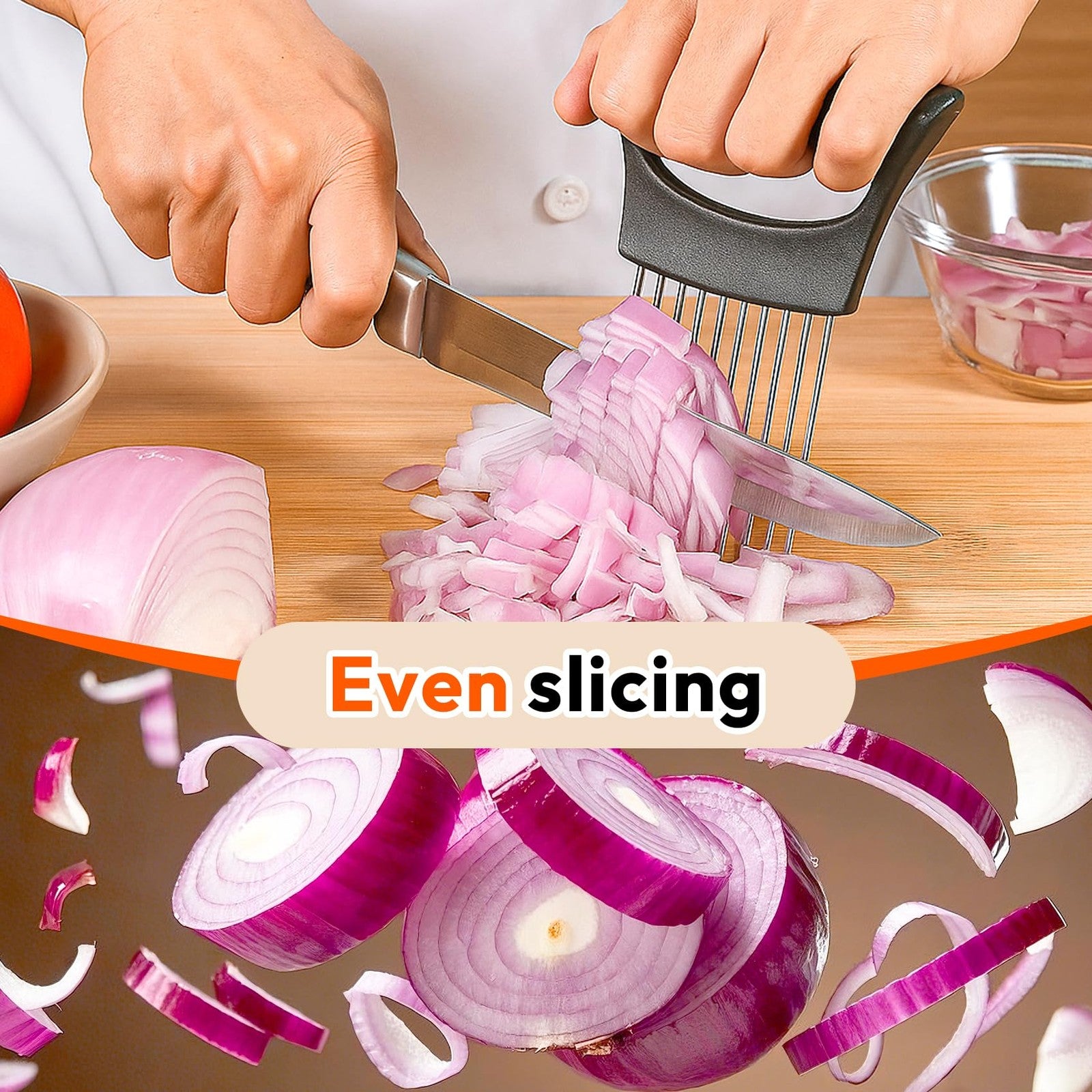 Onion Slicer Holder Stainless Steel Cutter Tool for Vegetables Meat Eggs