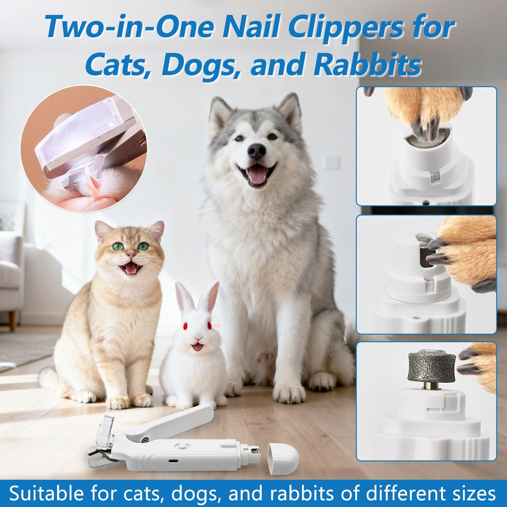 LED Pet Nail Clipper Grinder 2-in-1 Safe Trim Quiet Small Dogs Cat Home Grooming